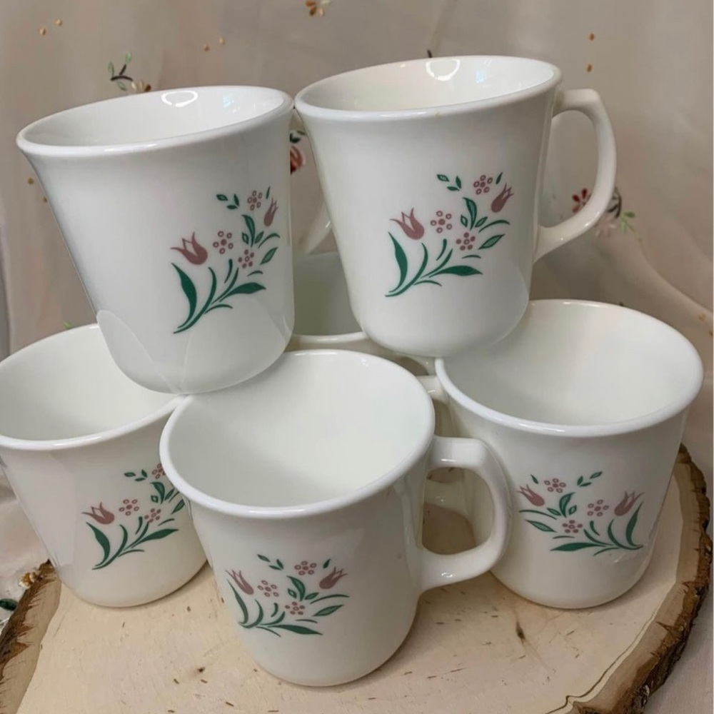6 Corning pink tulip  rosemarie coffee mugs USA